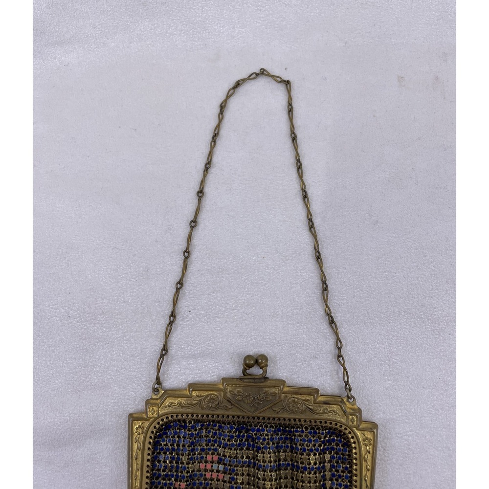 Antique Whiting & Davis Mesh Purse Navy Blue Art Deco Flapper Bag - Picture 7 of 14
